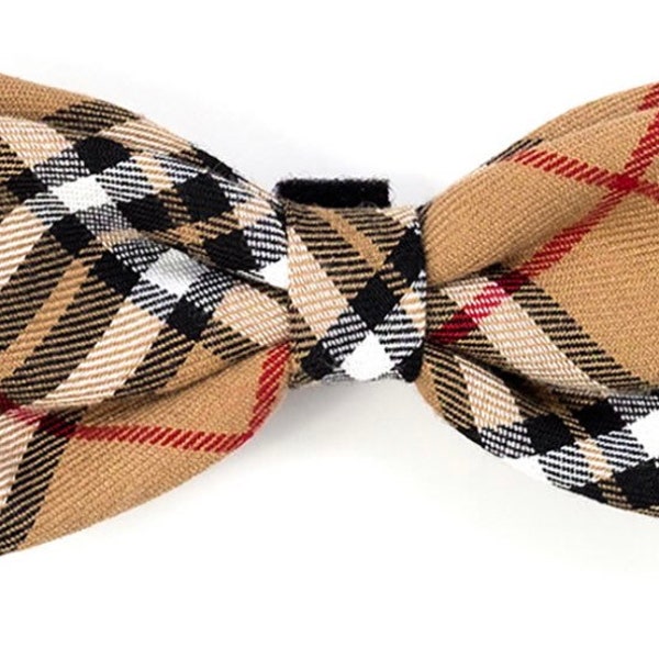 Tan Plaid Dog Bow Tie, Dog Bow Tie, Dog Collar Bow Tie, Cat Bow Tie, Pet Bow tie, Pet collar Accessory