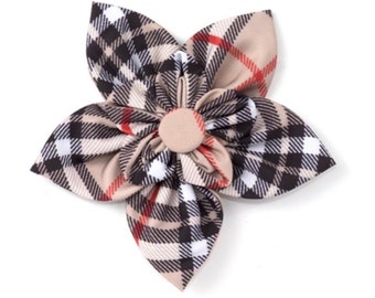 Tan Plaid Dog Flower, Dog Collar flower, Dog Collar Accessory, Cat Flower, Pet Flower