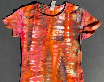 Kid's MEDIUM lightweight ice tie dyed t shirt,  oranges, reds and browns