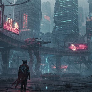 Cyberpunk Wasteland - Post-Apocalyptic Sci-Fi City | Futuristic Dystopian Printable Wall Art | Instant Download