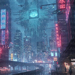 Cybernetic Overwatch - Neon Cyberpunk City | Futuristic Sci-Fi Printable Wall Art | Instant Download