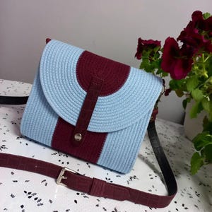 Handmade Small Blue Crochet Bag, Crochet Accessories, Top Handle Clutch Makeup Bags, Cotton Bag, Gift For Her