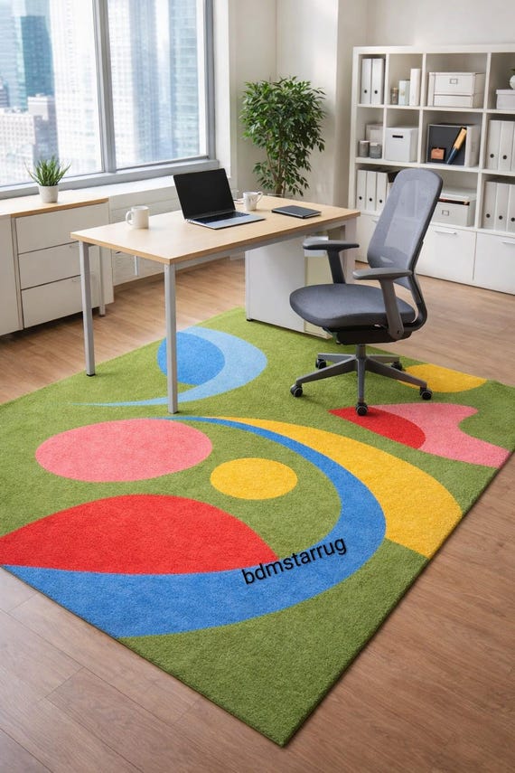 Moderner Abstrakter Tufted Teppich - Geometrische Kunst Teppich mit grüner Basis für Wohnzimmer, Schlafzimmer & zeitgenössische Interieurs