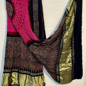 Ajrak Block Print Dupatta | Natural Dye Silk Stole | Ajrakh With Bandhani | Ethnic Dupatta for Women | Wooden Block | Handmade Shawl