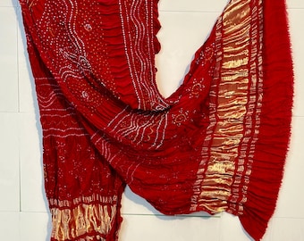 Dupatta en soie Gaji Boho Bandhani : écharpe indienne tie-dye teinte à la main