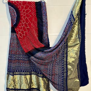 Ajrak Block Print Dupatta | Natural Dye Silk Stole | Ajrakh With Bandhani | Ethnic Dupatta for Women | Wooden Block | Handmade Shawl