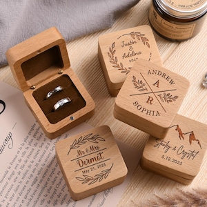 Custom wooden wedding engagement ring box, personalized engraved wooden ring box, engagement proposal box, wedding ring box