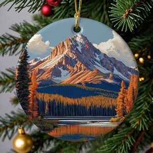 Rocky mountain Ornament, Faux Stained Glass Ornament, Mountain Ornament, Vacation Trip, Travel Gift, Keepsake Heirloom Ceramic