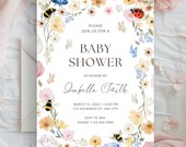 Garden Baby Shower Invitation, Garden Flower Baby Shower, Wildflower Floral Botanical Ladybug Printable Template Instant Download Editable