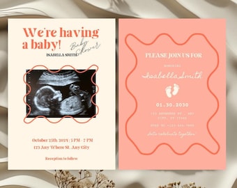 Personalized Baby Shower Invitation | Ultrasound Photo | We’re Having a Baby | Elegant & Modern Design | Instant Download | Editable, Evite