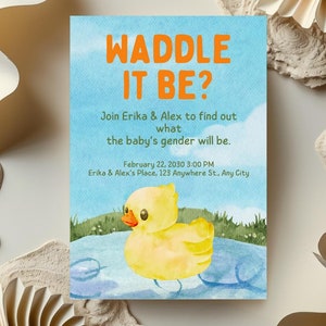 Rubber Duck Baby Shower Invitation, Editable Rubber Ducky Baby Shower Invite, Gender Reveal, Canva Template, Instant Download, Duckie Invite