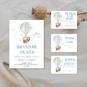 Hot Air Balloon Baby Shower Invitation, Up Up and Away Invite, Adventure Awaits, Up and Away Shower Invitation, Gender Neutral, Canva, Evite