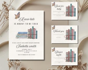 Storybook Baby Shower Invitation Bundle, Books for Baby, Diaper Raffle, Thank You Cards | Baby Sprinkle, Canva Template, Instant Download