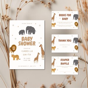 Safari Baby Shower Invitation Bundle | Jungle Theme | Editable Canva Template | Printable & Digital Evite | Cute Animal Baby Shower Set