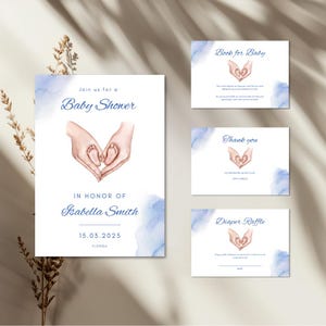 Editable Watercolor Hands & Baby Feet Baby Shower Bundle, Baby Sprinkle, Books for Baby, Diaper Raffle, Thank You Card, Instant Download