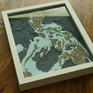 Carte en relief des Philippines - encadrée 25 x 20 cm