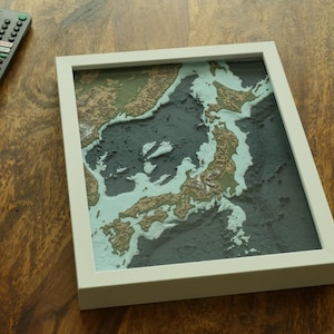 Japan Relief-Landkarte - gerahmt 25 x 20 cm