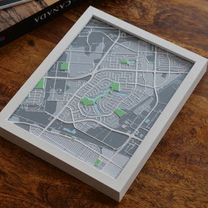 Lindenwoods, Mapa de Rua 3D de Winnipeg - Arte de parede emoldurada de Manitoba, presente de Winnipeg, mapa de Manitoba, presente de inauguração, arte de parede personalizada