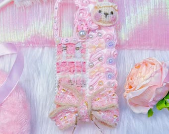 Handmade Decoden Phone Case: rabbit, bow design
