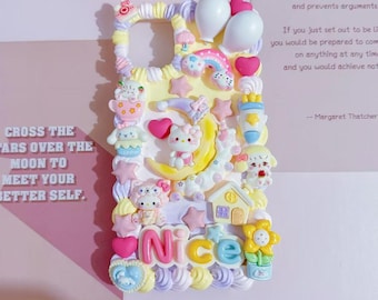 Kawaii Kitty Decoden Phone Case, White & Pink, Whipped Cream Glue