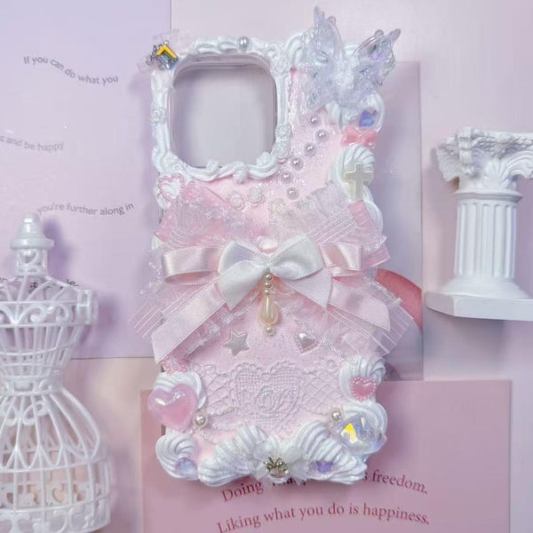Handmade Decoden Phone Case: bow, butterfly design