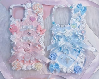 Handmade Decoden Phone Case, pink, blue, ballet design