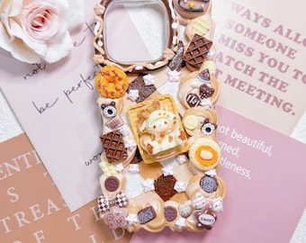 Handmade Decoden Phone Case: sweet, brown design