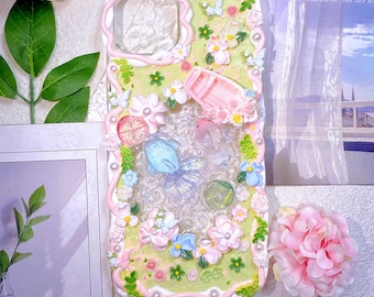 Handmade cream glue phone case, wonderland, fairytale style design