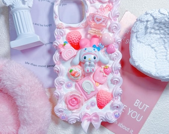Handmade Decoden Phone Case: strawberry, pink Design