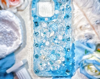 Handmade Decoden Phone Case: sea, shell Design