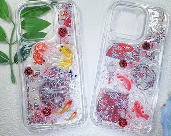 Handmade Decoden Phone Case: koi, fans design
