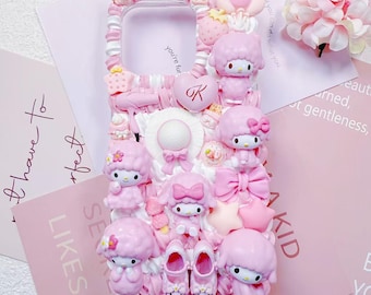 Handmade Pink Decoden Phone Case: Kawaii Design