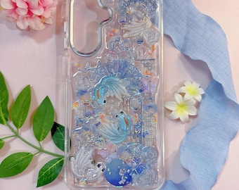 Custodia per telefono Decoden fatta a mano: blu, motivo pesce