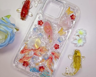 Handmade Decoden Phone Case: koi, flower design