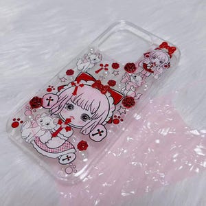 Aangepaste telefoonhoes: doorzichtige zachte hoes met 3D-stickers, schattige kawaii-stijl, past op alle telefoonmodellen, alle series, Valentijnsdagcadeau