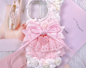 Handmade Decoden Phone Case: pink, bow design