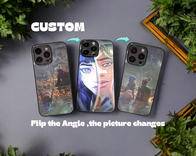 Featured listing image: 3D phone case,Custom Picture phone case,iphone cases,League of Legends,Arcane,Ekko,Jinx,anime phone case--Flip Angle, picture changes