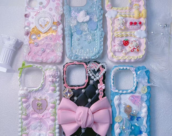 Featured listing image: Handmade Cream Glue Phone Case ,cute and lightweight