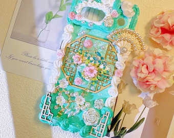 Handmade cream glue phone case, fans, elegant Design