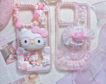 Handmade Decoden Phone Case: magnetic phone stand, sweet design