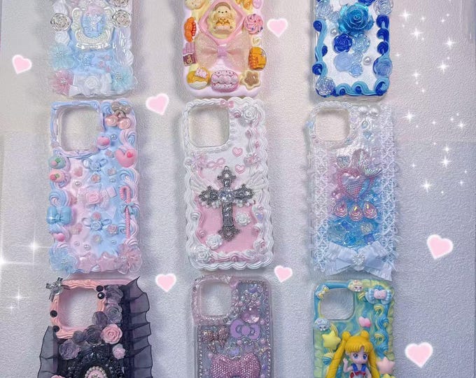 Featured listing image: Handmade  cream glue phone case,cute and lightweight