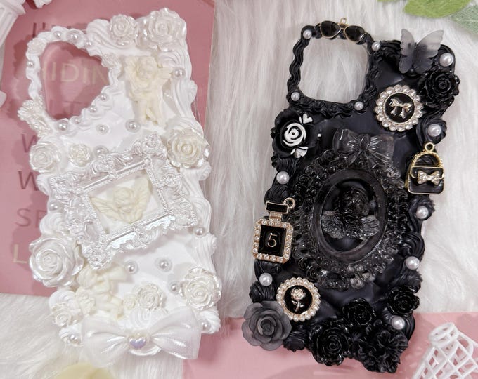Featured listing image: Handmade Cream Glue Phone Case, baroque , frame  design