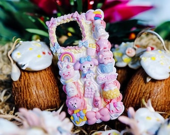 Decoden Phone Case, Cream Glue Drip, Kawaii Charm Design