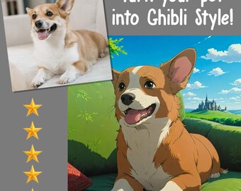 ペット用ジブリ風写真、ジブリアート風ポートレート、パーソナライズされたギフト
