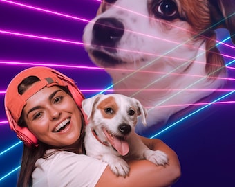 SALE!! Unique Custom 80's 90's Retro Laser Portrait, Pet Portrait, Human Portrait, Couple Portrait, Gift Portrait, Digital Copy Only