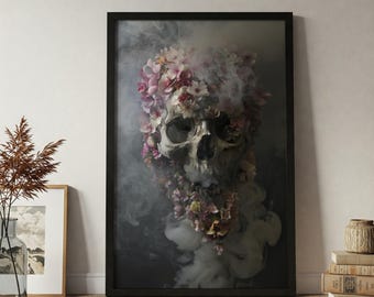 Printable Skull with Beautiful Flowers, Wall Decor Art, Digital Copy Only