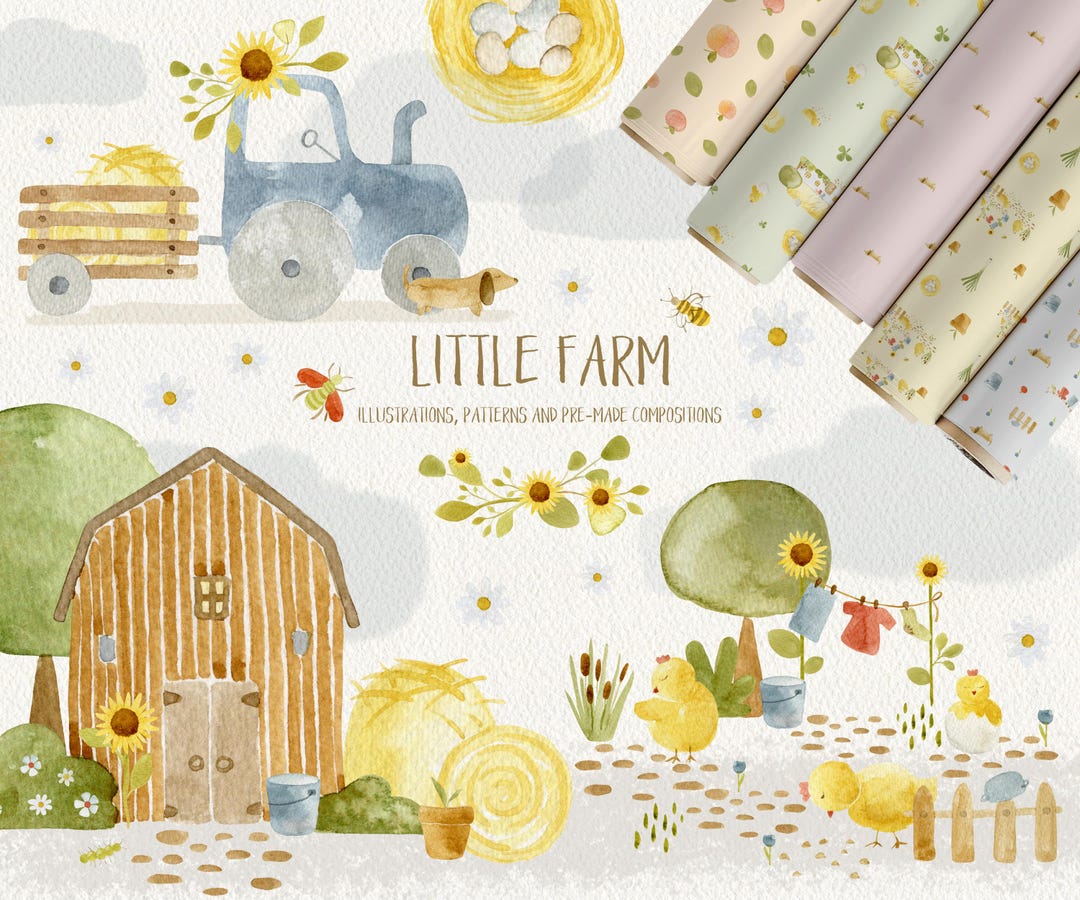 Little Farm Watercolor Clipart – Farm Elements – Cute Nursery ...