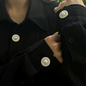 Luxury Pearl Shirt Button Set , Button Cover Cufflinks , Removable Snap-On Dress Button Covers for Blouse & Cuff ,No-Sew Replacement Buttons