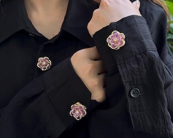 Shirt Button- Crystal Flower Clip‑On Removable Shirt Buttons for Women – No‑Sew Sparkle Blouse Accents, Easy Clip‑On Jewelry