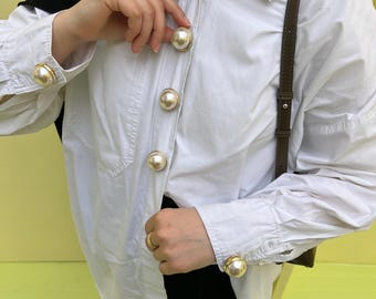Pearl Cuff Button Set , Button Cover Cufflinks ,Luxury Statement Button Covers, Gift for Mom, Mothers Day Gift, Fashion Cufflinks Accent